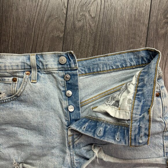 Levis 501 Blue Denim Jean Shorts 30 High Waisted - Picture 4 of 9